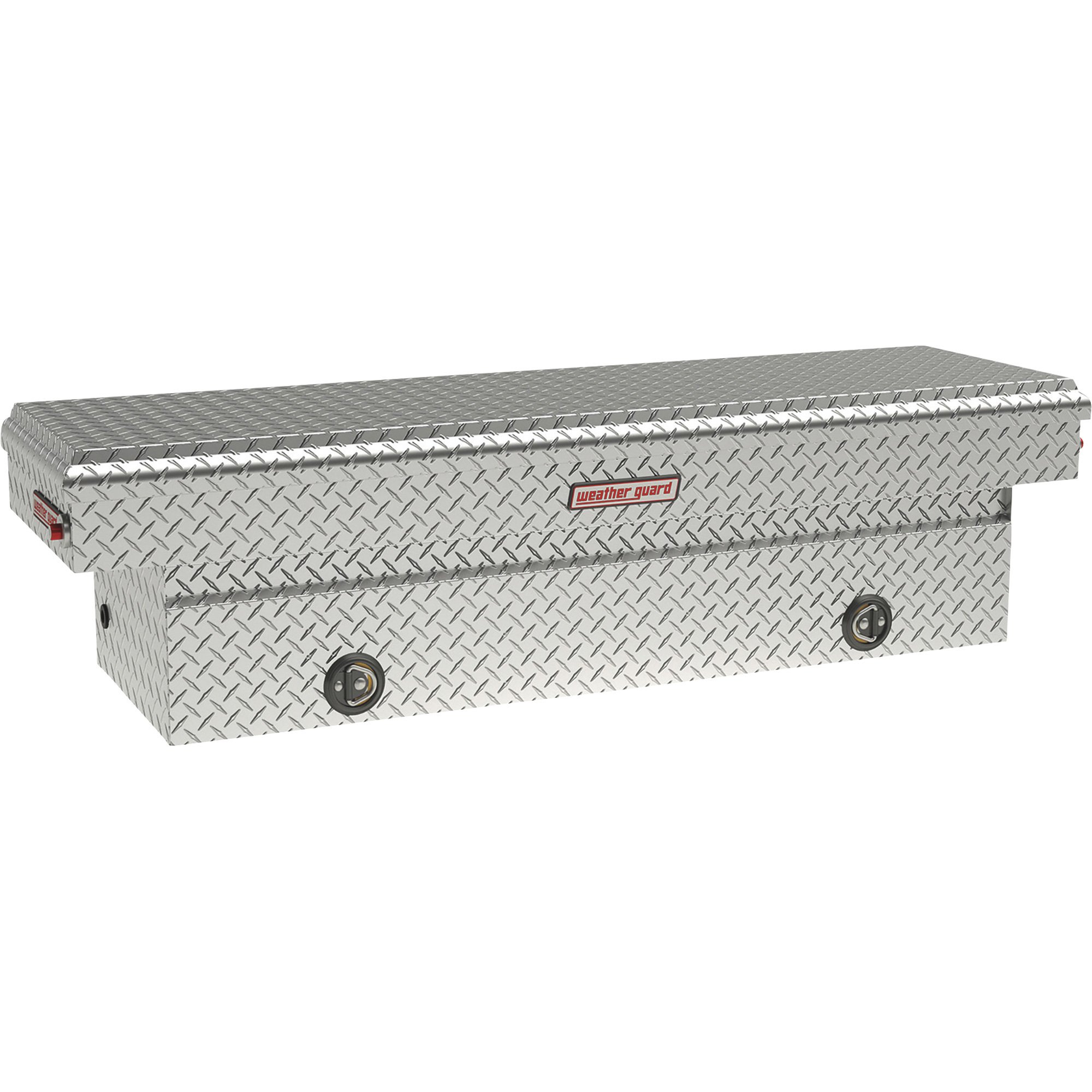 Weather Guard Full-Size Saddle Box Truck Tool Box with LED Lights — Aluminum, Diamond Plate with Clear-Coat Finish, Rotary Latches, 71.5in. x 20.25in. x 18.5in., Model# 127-0-02LB